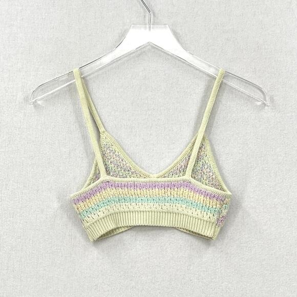 FOR LOVE AND LEMONS Corinna Bralette Womens Small Mint Sweater Knit Crop Chevron - Picture 3 of 16
